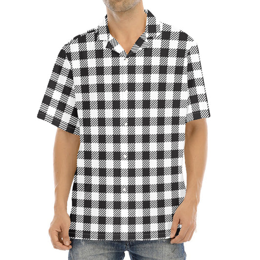 Black And White Gingham Pattern Print Aloha Shirt