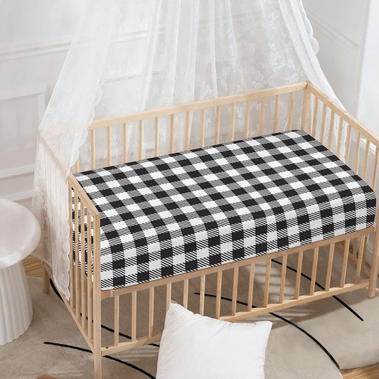 Black And White Gingham Pattern Print Baby Crib Sheet