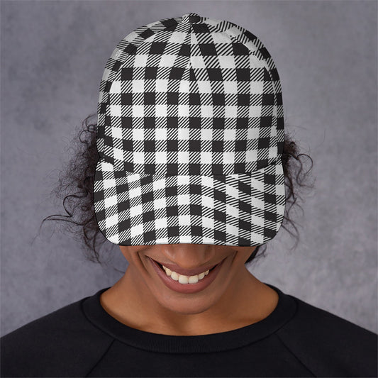 Black And White Gingham Pattern Print Baseball Cap