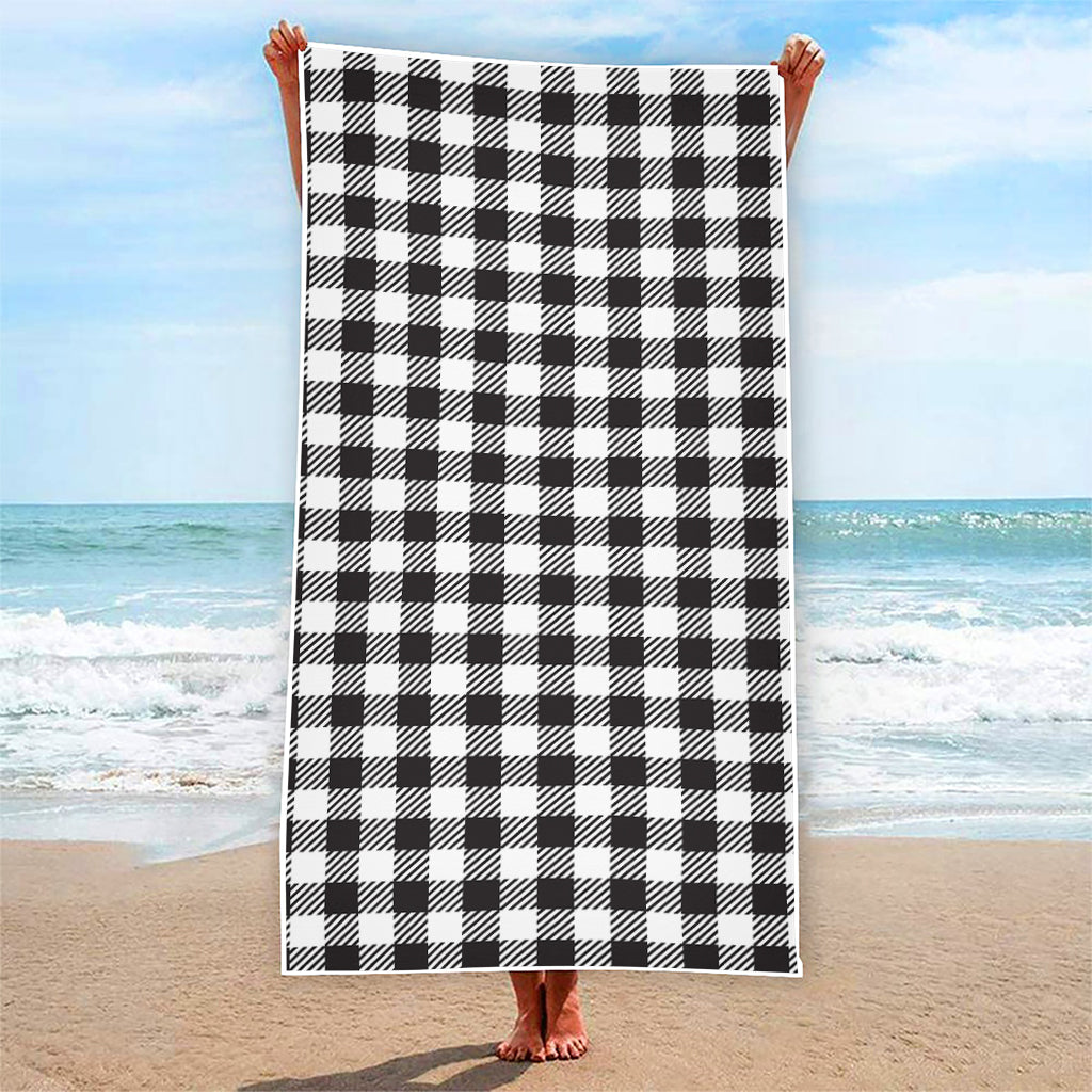 Black And White Gingham Pattern Print Beach Towel