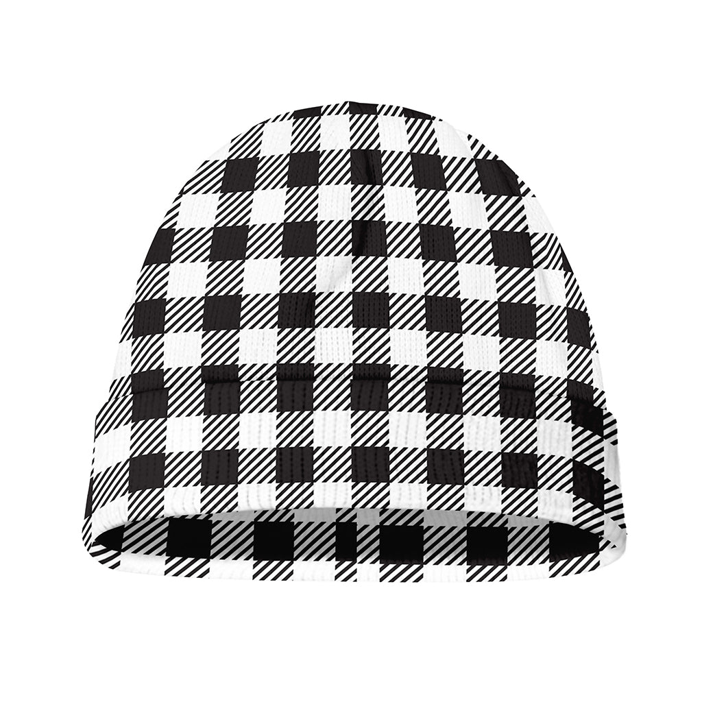 Black And White Gingham Pattern Print Beanie