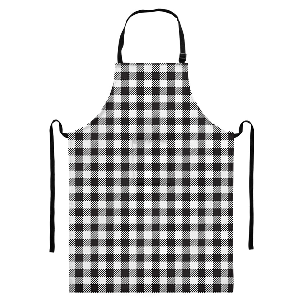 Black And White Gingham Pattern Print Bib Apron With Pocket