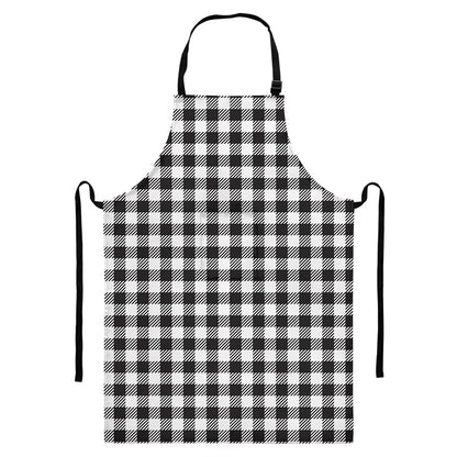 Black And White Gingham Pattern Print Bib Apron With Pocket