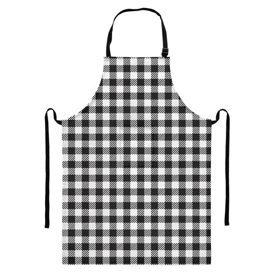 Black And White Gingham Pattern Print Bib Apron With Pocket