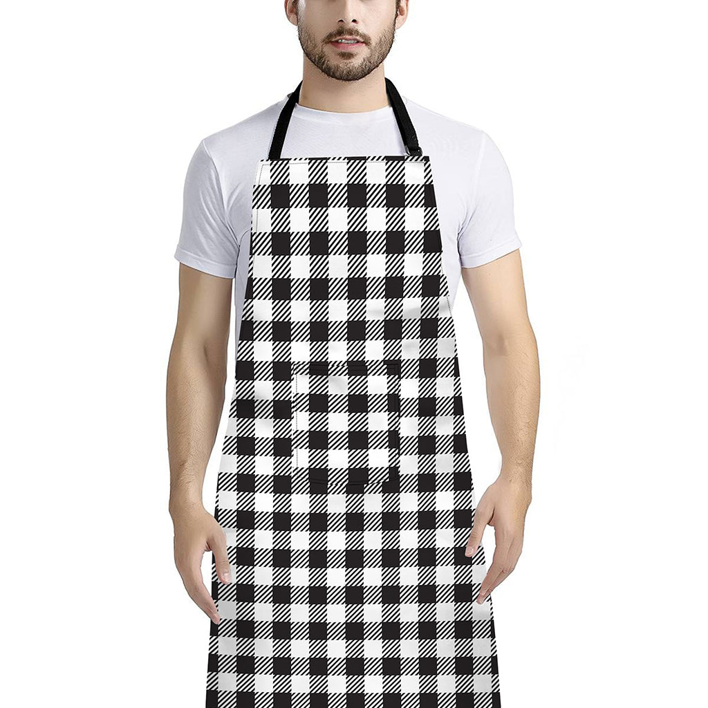 Black And White Gingham Pattern Print Bib Apron With Pocket
