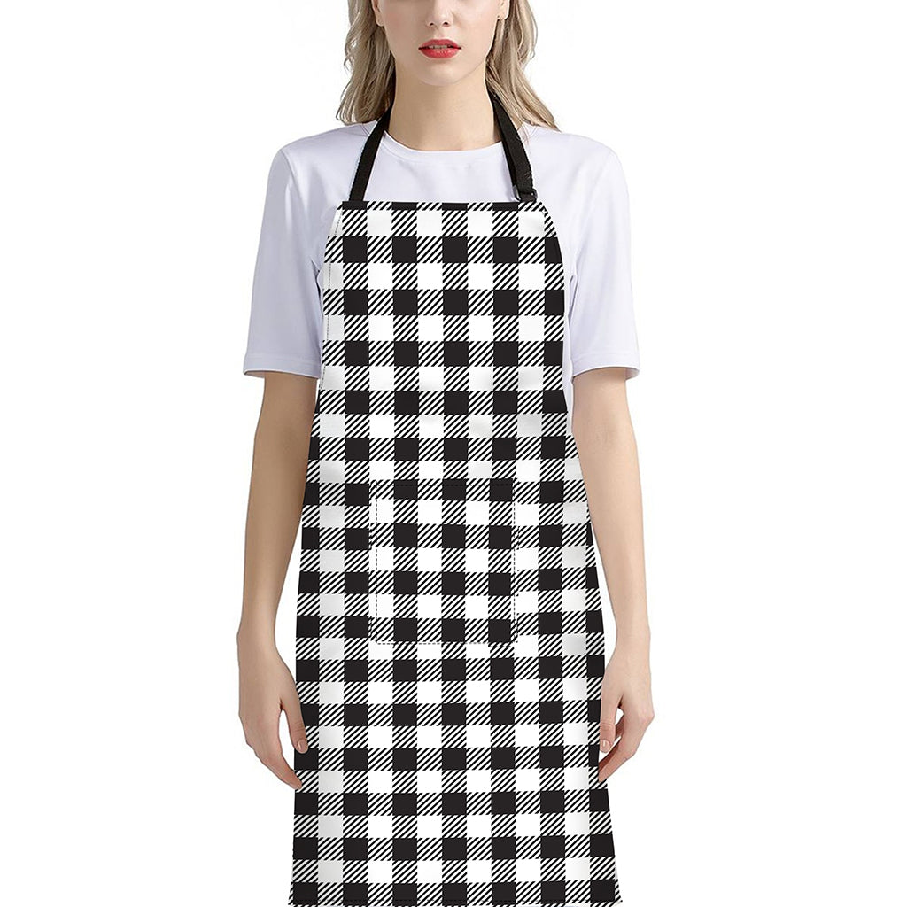 Black And White Gingham Pattern Print Bib Apron With Pocket