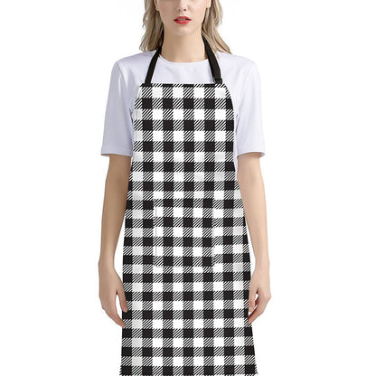 Black And White Gingham Pattern Print Bib Apron With Pocket