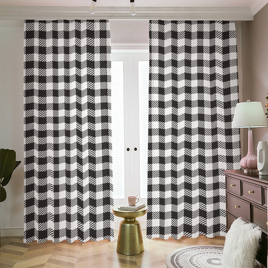 Black And White Gingham Pattern Print Blackout Pencil Pleat Curtains