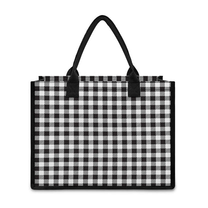 Black And White Gingham Pattern Print Canvas Tote Bag