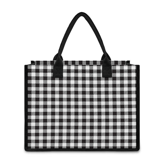 Black And White Gingham Pattern Print Canvas Tote Bag