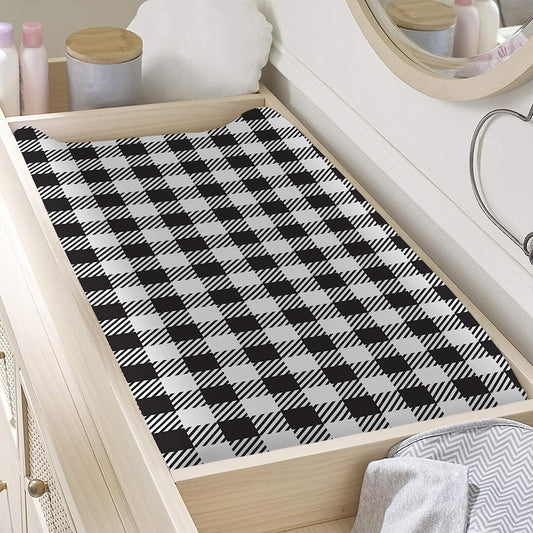 Black And White Gingham Pattern Print Changing Pad Cover
