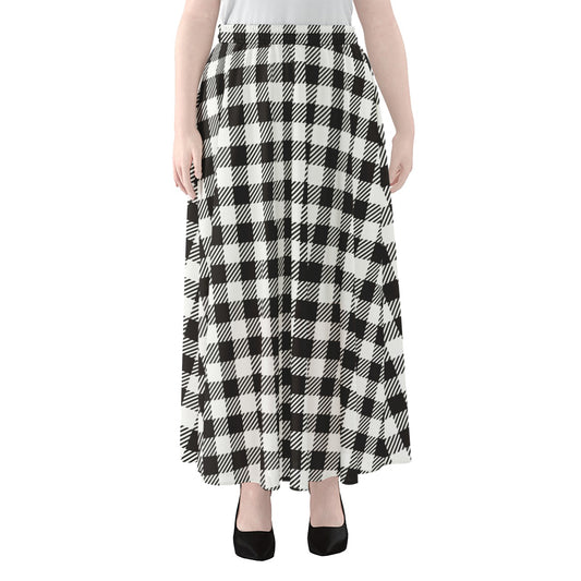 Black And White Gingham Pattern Print Chiffon Maxi Skirt