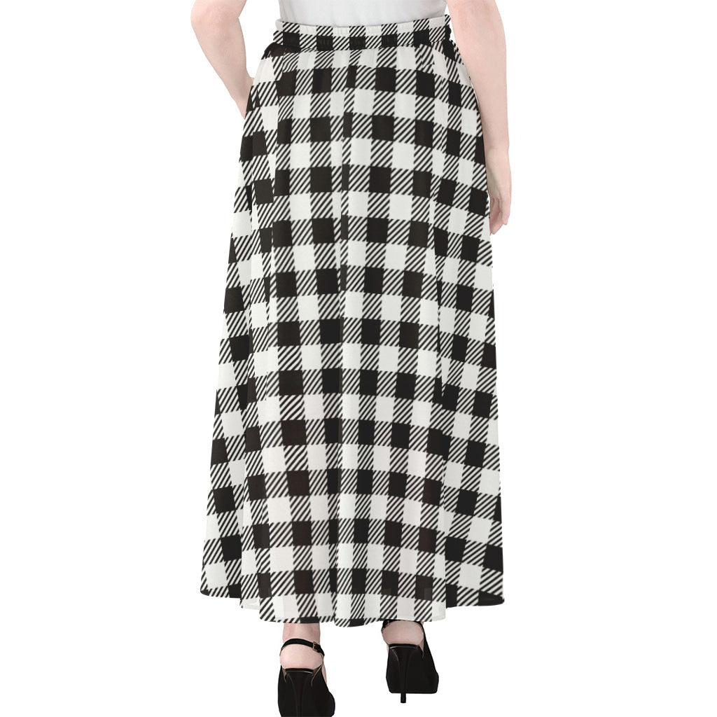 Black And White Gingham Pattern Print Chiffon Maxi Skirt