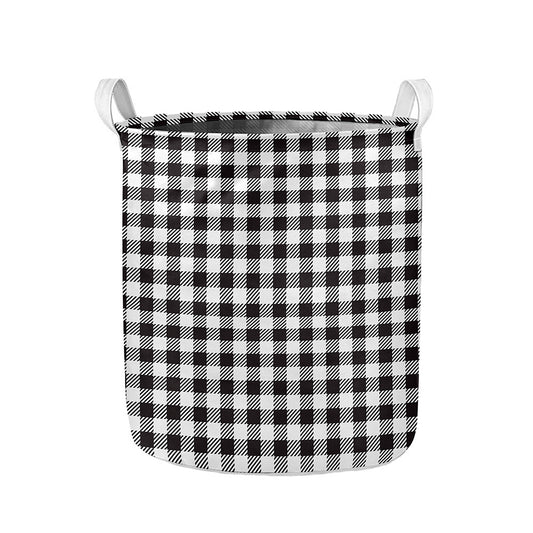Black And White Gingham Pattern Print Collapsible Laundry Basket