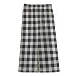 Black And White Gingham Pattern Print Cotton Front Slit Maxi Skirt