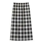 Black And White Gingham Pattern Print Cotton Front Slit Maxi Skirt