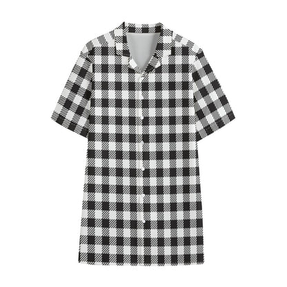 Black And White Gingham Pattern Print Cotton Hawaiian Shirt