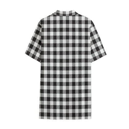 Black And White Gingham Pattern Print Cotton Hawaiian Shirt