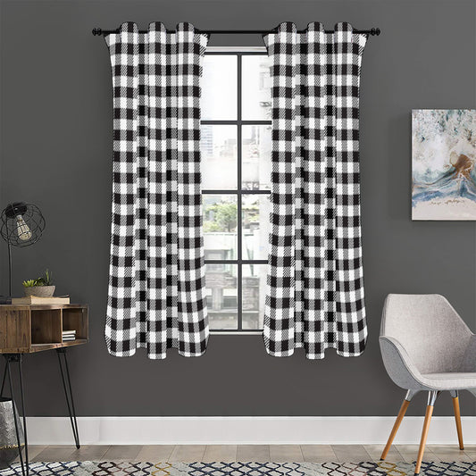 Black And White Gingham Pattern Print Curtain