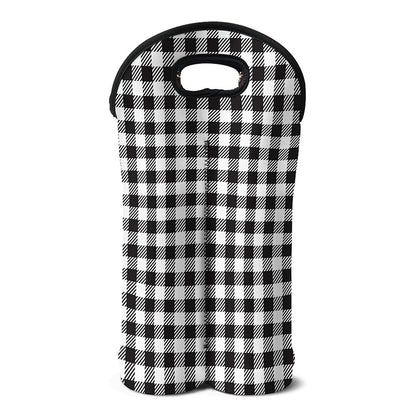 Black And White Gingham Pattern Print Double Neoprene Wine Tote