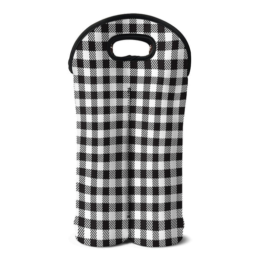 Black And White Gingham Pattern Print Double Neoprene Wine Tote
