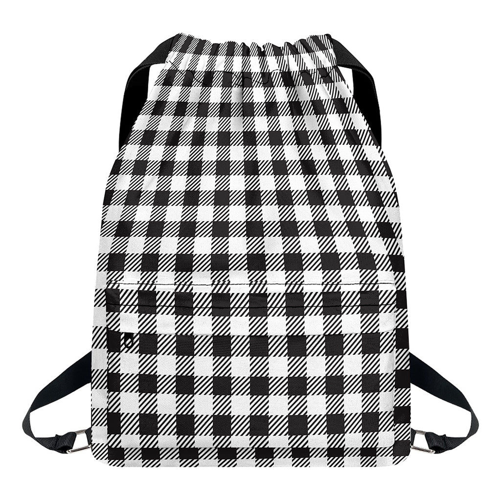 Black And White Gingham Pattern Print Drawstring Backpack