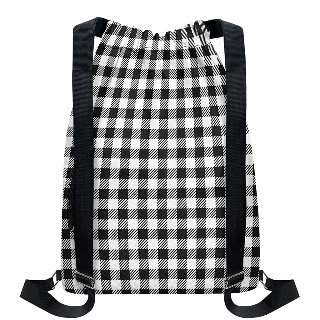 Black And White Gingham Pattern Print Drawstring Backpack