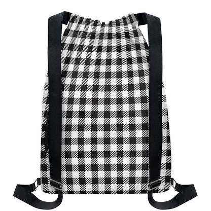 Black And White Gingham Pattern Print Drawstring Backpack