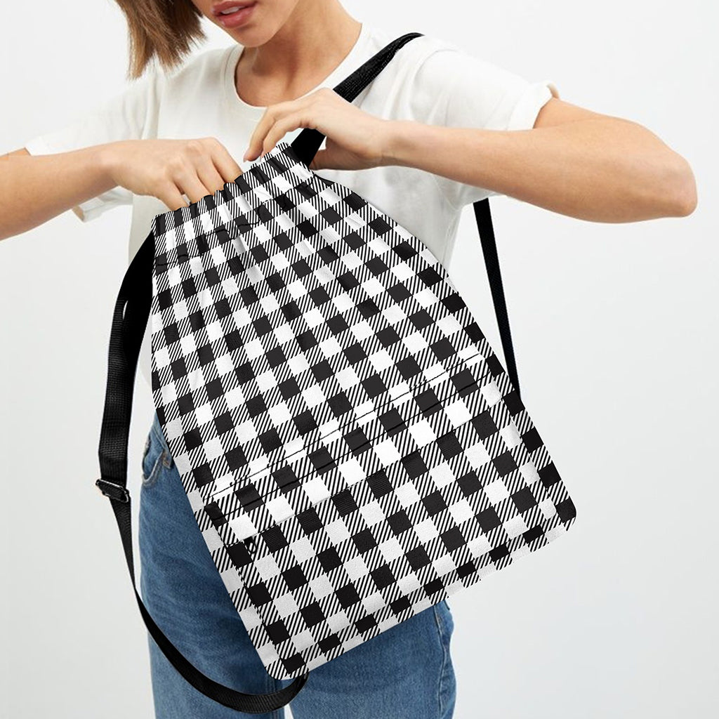 Black And White Gingham Pattern Print Drawstring Backpack