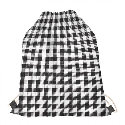 Black And White Gingham Pattern Print Drawstring Bag