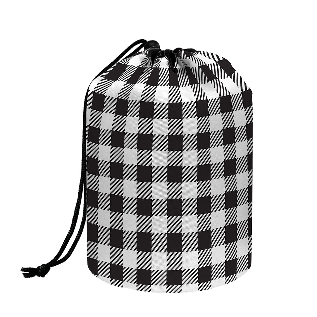 Black And White Gingham Pattern Print Drawstring Makeup Bag