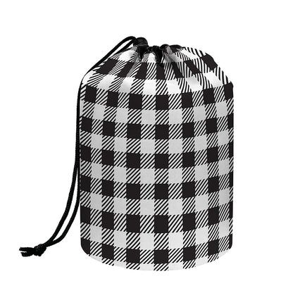 Black And White Gingham Pattern Print Drawstring Makeup Bag