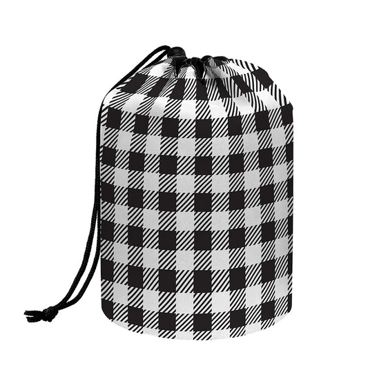 Black And White Gingham Pattern Print Drawstring Makeup Bag