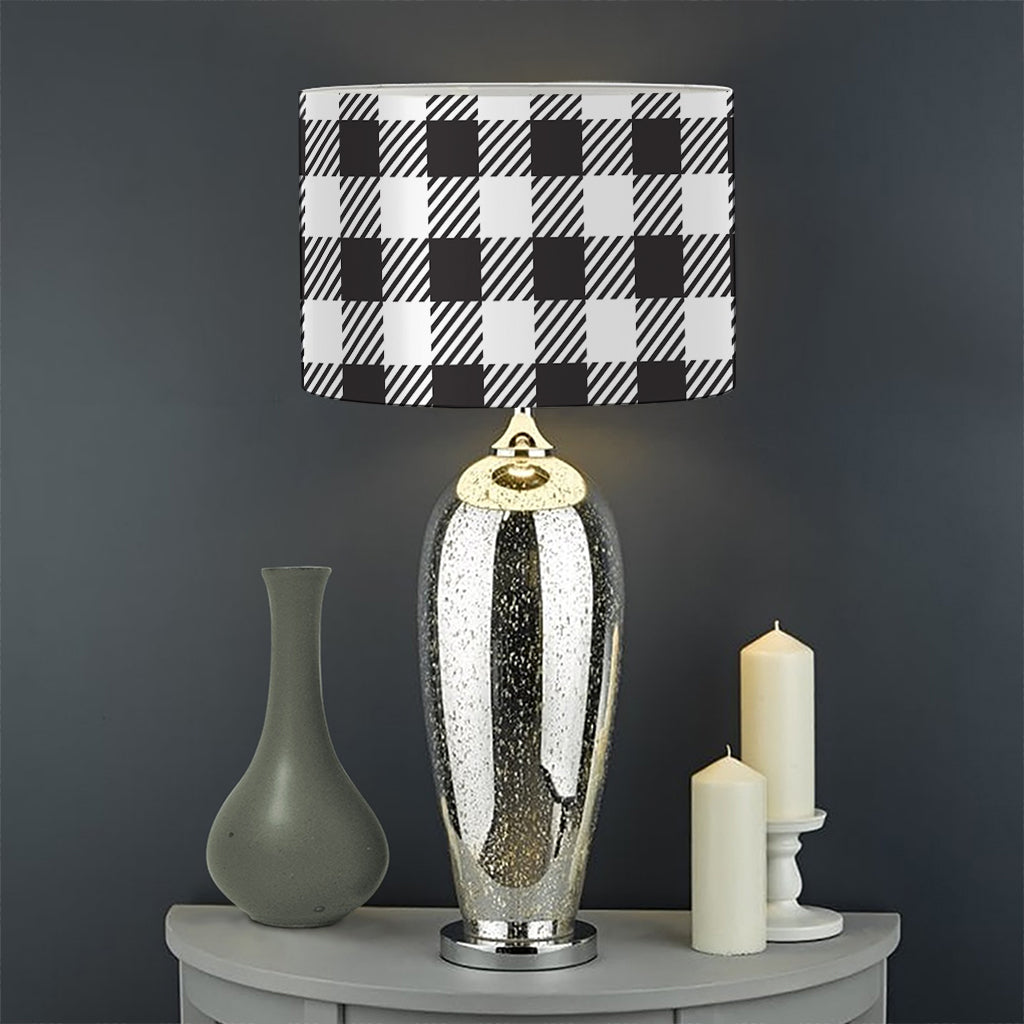 Black And White Gingham Pattern Print Drum Lamp Shade