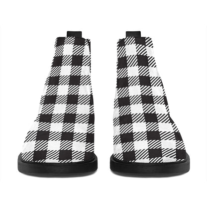 Black And White Gingham Pattern Print Flat Ankle Boots