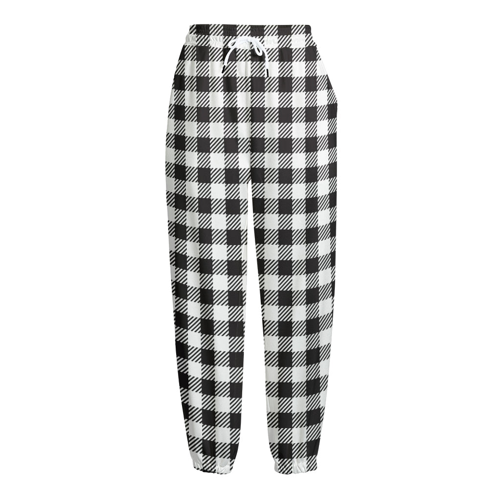 Black And White Gingham Pattern Print Fleece Lined Knit Pants