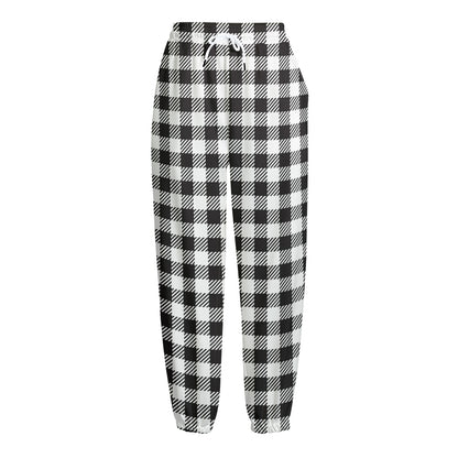 Black And White Gingham Pattern Print Fleece Lined Knit Pants