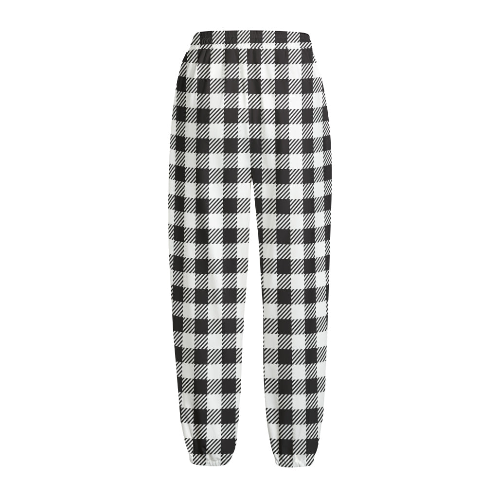 Black And White Gingham Pattern Print Fleece Lined Knit Pants