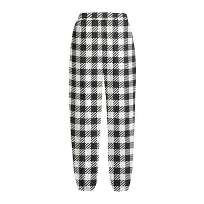 Black And White Gingham Pattern Print Fleece Lined Knit Pants