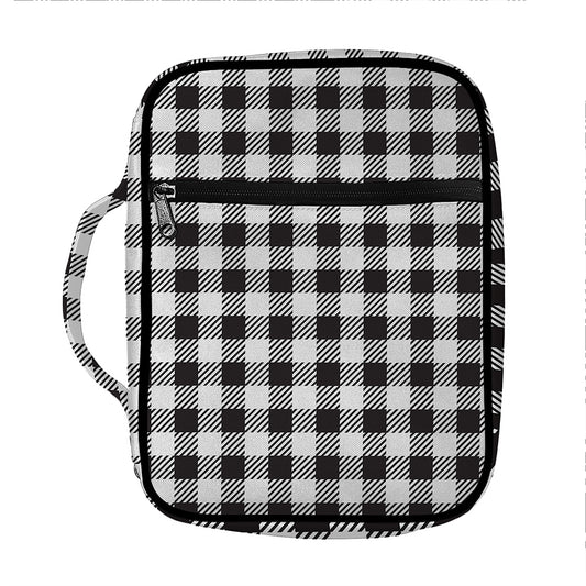 Black And White Gingham Pattern Print Front Pocket Bible Bag