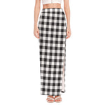 Black And White Gingham Pattern Print High Slit Maxi Skirt