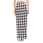 Black And White Gingham Pattern Print High Slit Maxi Skirt