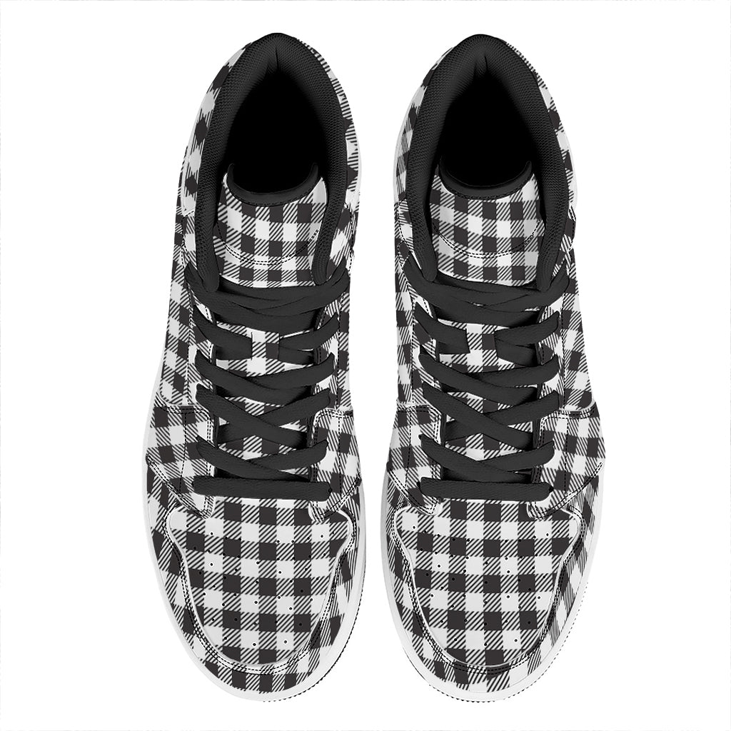Black And White Gingham Pattern Print High Top Leather Sneakers