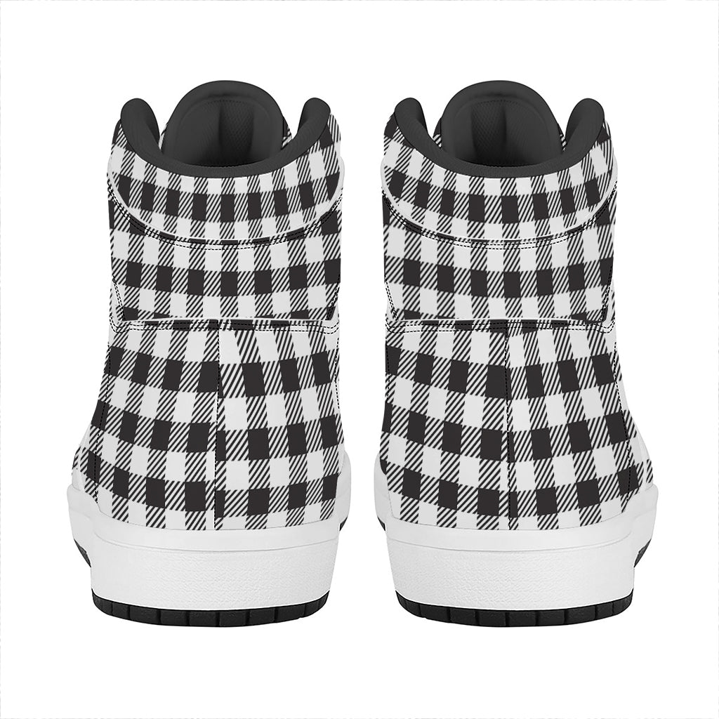 Black And White Gingham Pattern Print High Top Leather Sneakers