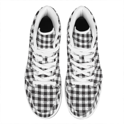Black And White Gingham Pattern Print High Top Leather Sneakers
