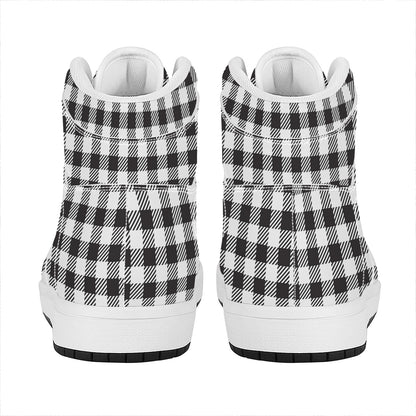 Black And White Gingham Pattern Print High Top Leather Sneakers