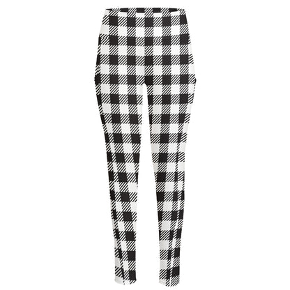 Black And White Gingham Pattern Print High-Waisted Pocket Leggings