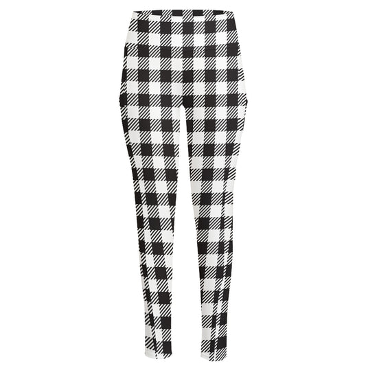 Black And White Gingham Pattern Print High-Waisted Pocket Leggings