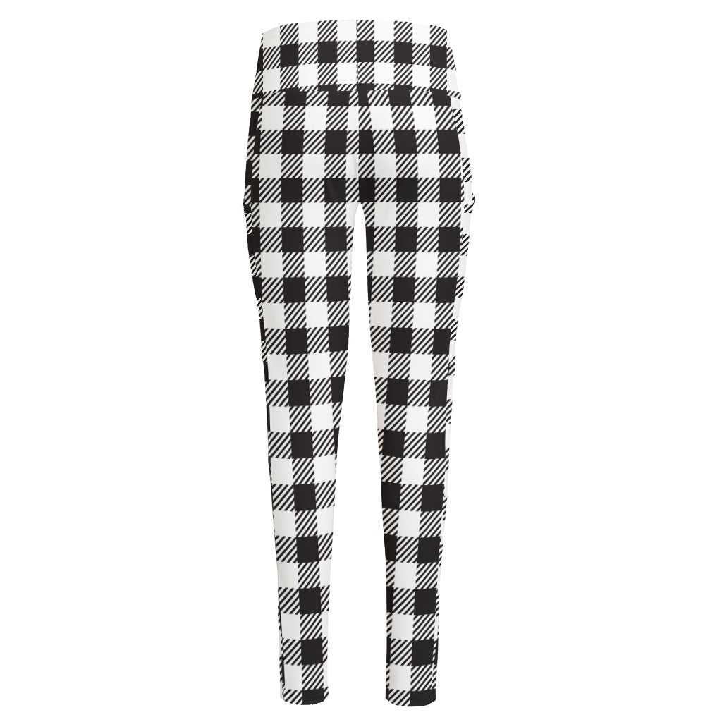 Black And White Gingham Pattern Print High-Waisted Pocket Leggings