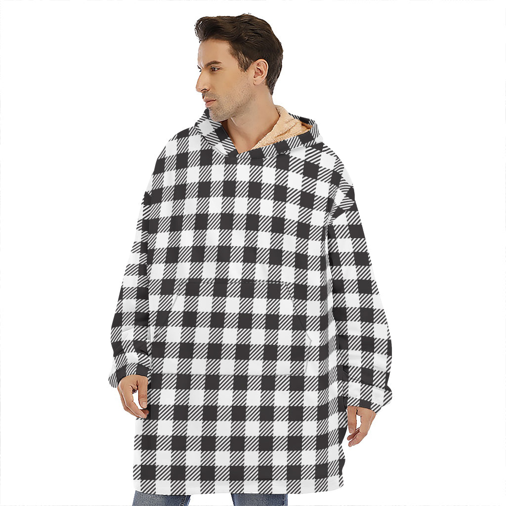 Black And White Gingham Pattern Print Hoodie Blanket